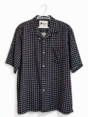 'VINTAGE SILK' Black Grey Pattern 100% Silk Button Down Shirt – Size Medium EUC